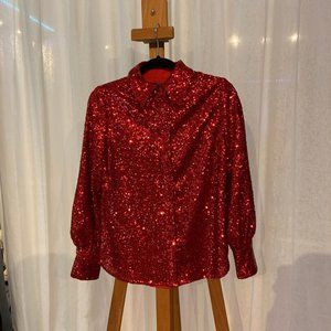 Halogen x Atlantic-Pacific Red Sequin Blouse